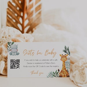 Safari 3.5x2 Baby Shower QR Code Gift Registry Card , QR Code Gift Registry Card, Editable QR Code Gift Registry Card, Templet, CC034