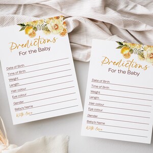 Prédictions florales orange pour bébé, prévisions de baby shower pour bébé, prévisions modifiables pour bébé, téléchargement immédiat, TEMPLETT, CC044