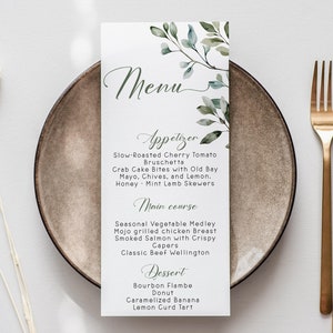 Greenery  Menu ,Bridal Shower Menu, Bridal Shower Editable Menu, Instant download, Edit with TEMPLETT, CC040