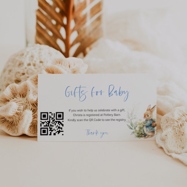 Cute Bunny Baby Shower QR Code Gift Registry Card , QR Code Gift Registry Card, Editable QR Code Gift Registry Card, Templett, CC033A