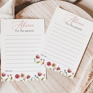 Conselhos sobre flores silvestres brilhantes para os pais, conselhos sobre chá de bebê para os pais, conselhos editáveis para os pais, download instantâneo, CC031