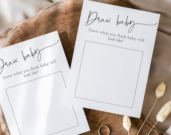 Modern minimalist Baby Shower Draw Baby Game Card , Editable Draw Baby Game Card, Instant download, Edit TEMPLETT, CC008
