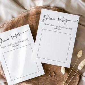 Moderne minimalistische Baby Douche Draw Baby Game Card, Bewerkbare Draw Baby Game Card, Instant download, Edit TEMPLETT, CC008