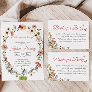 Faire-part de fête prénatale Petite fée et livres pour carte de bébé, Faire-part de fête prénatale et livres pour carte de bébé, Modifiable pour baby shower, CC048