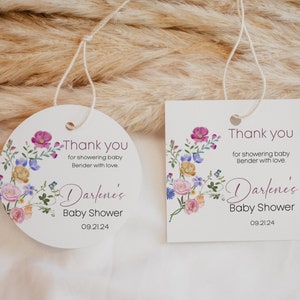 Bloom Floral Baby Shower Square and circleTags , Baby Shower , Editable Baby Shower Square and circleTags, Instant download, TEMPLETT, CC055