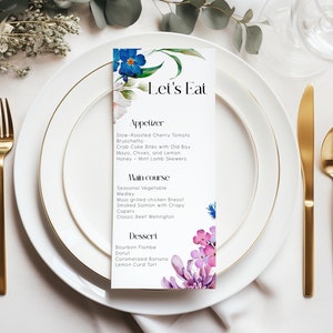 Bright Floral  Menu ,Bridal Shower Menu, Bridal Shower Editable Menu, Instant download, Edit with TEMPLETT, CC023