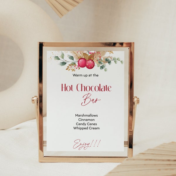 Christmas Hot Chocolate Bar Sign Editable, Instant Download, Modern Christmas Chocolate Bar, Templett, Christmas Party Printable CC013