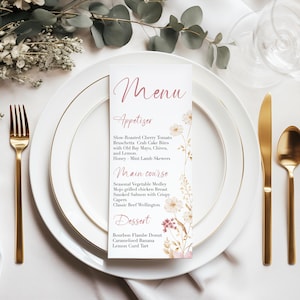 Pink Wildflower  Menu ,Bridal Shower Menu, Bridal Shower Editable Menu, Instant download, Edit with TEMPLETT, CC018