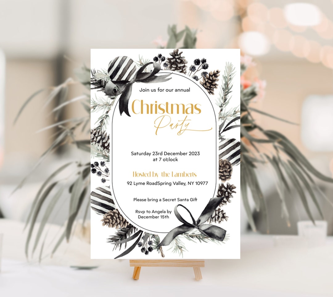 Modern Black Christmas Party Invitation Template Instant - Etsy