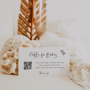 Carte cadeau minimaliste moderne 3,5 x 2 pour baby shower avec code QR, carte cadeau QR code, carte cadeau modifiable qr code, TEMPLETT, CC009