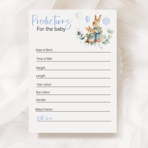 Prédictions de lapin mignon pour bébé, prédictions de baby shower pour bébé, prédictions modifiables pour bébé, téléchargement immédiat, TEMPLETT, CC033