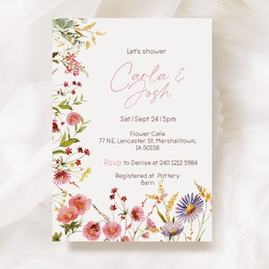 Bright Wildflower Couple&#39;s Shower Invitation , Couple&#39;s Shower, Couple&#39;s Shower Editable Invitation 5x7, Instant download, TEMPLETT, CC027A