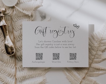 Bridal Shower QR Code Gift Registry Insert Card ,Bridal Shower Editable QR Code Gift Registry Card, Instant download TEMPLETT, CC009