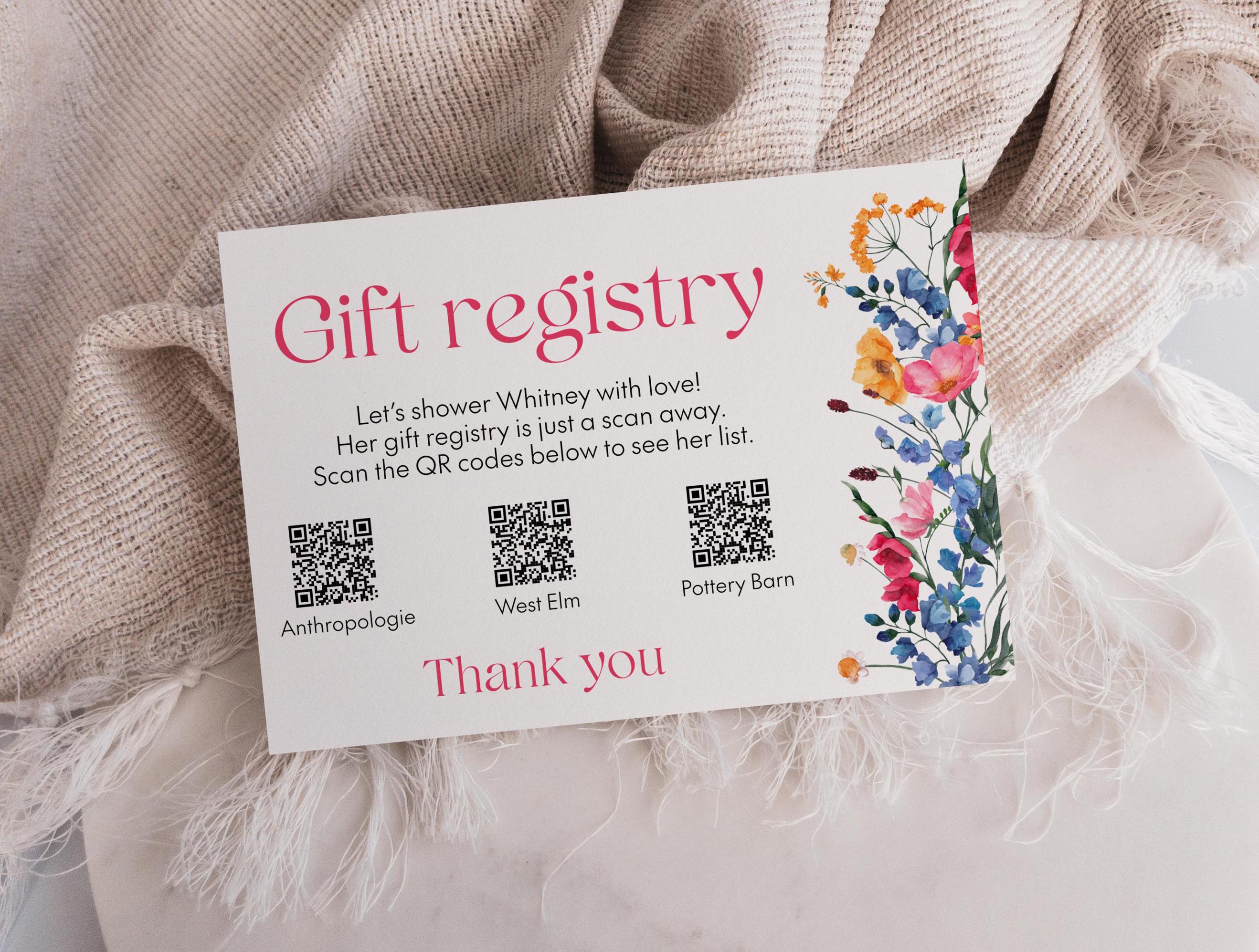 Bright Floral Bridal Shower QR Code Gift Registry Insert Card ,Bridal Shower Editable QR Code Gift Registry Insert Card,  TEMPLETT, CC024