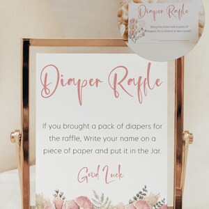 Boho Romance Babyparty Windel Raffle Zeichen und Karte, Babyparty Windel Raffle Zeichen und Karte, Babyparty bearbeitbare Windel, CC052