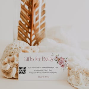 Spring Bloom 3.5x2 Baby Shower QR Code Gift Registry Card , QR Code Gift Registry Card, Editable QR Code Gift Registry Card, Templett, CC062