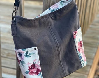 Grey Corduroy Tote bag, Shoulder Bag