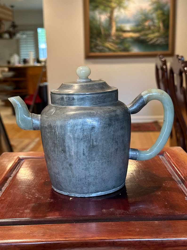 Late Qing Dynasty Pewter Teapot With Jade Handles Etsy