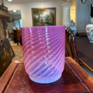 Antique cranberry opalescent glass lampshade