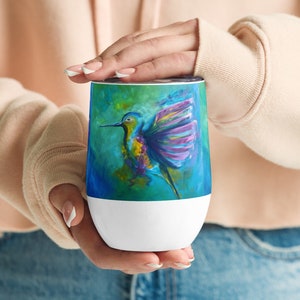 Hummingbird Wine tumbler with Original Art by Althia Prinsloo