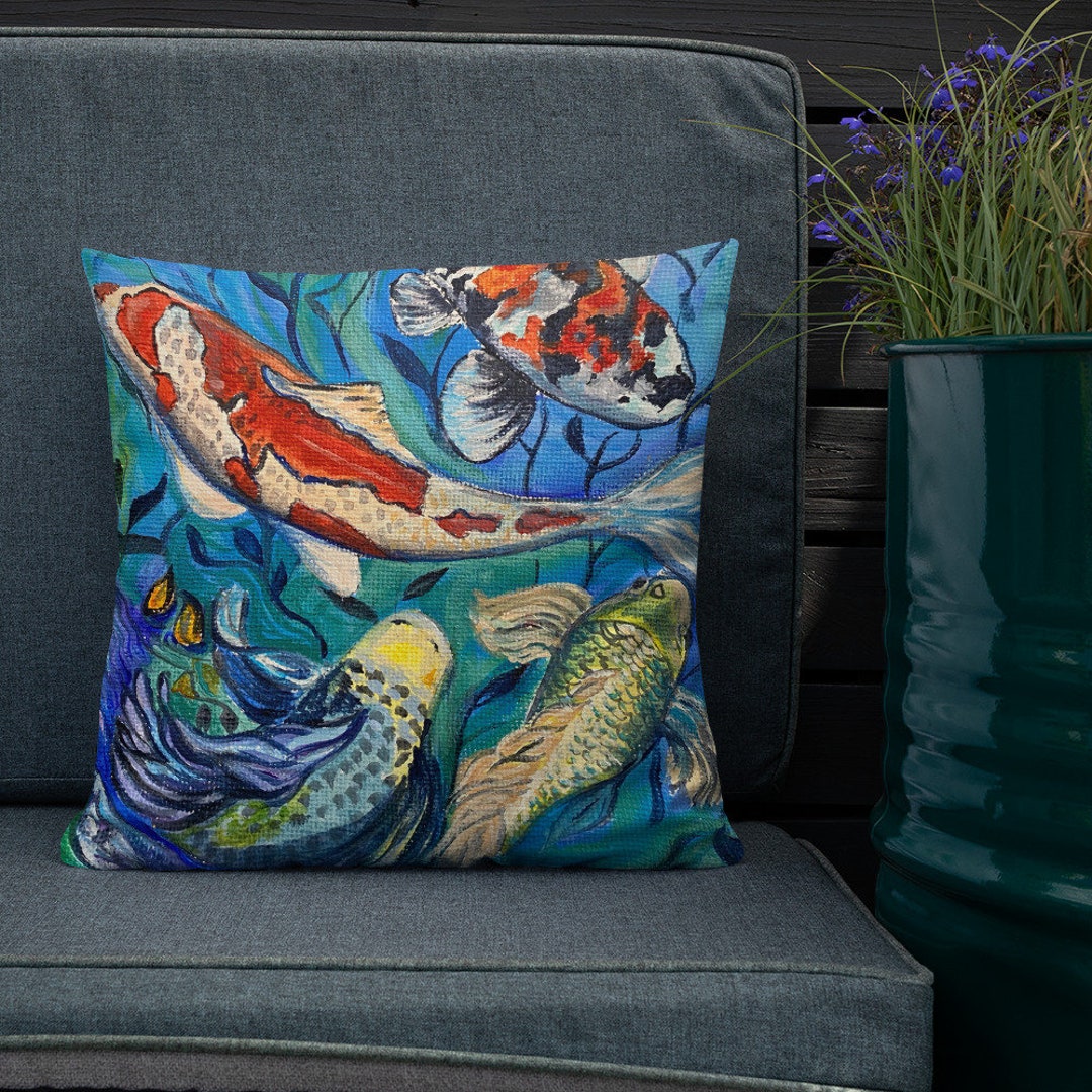 KOI FISH PILLOW, Japanese Art Pillow, Home Deore Pillow, Decorative