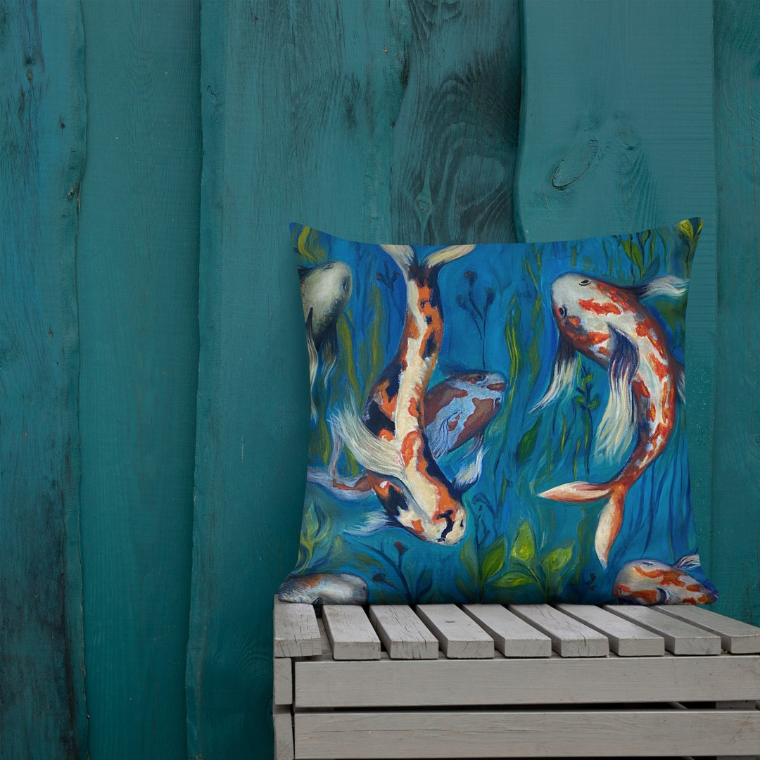 KOI FISH PILLOW Japanese Art Pillow Home Decor Pillow Etsy