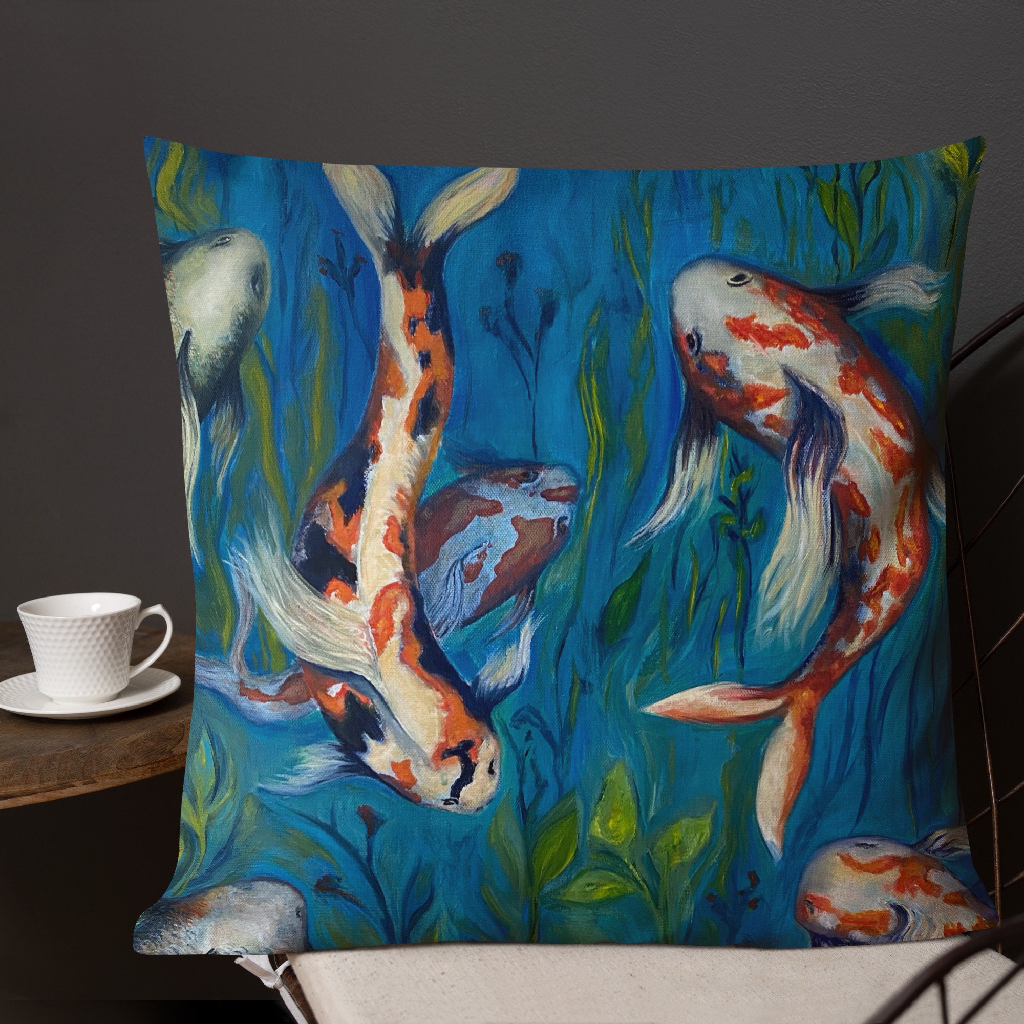 KOI FISH PILLOW Japanese Art Pillow Home Decor Pillow Etsy