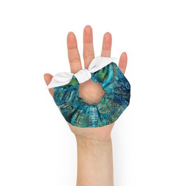 Recycled Scrunchie with Original Artwork of Althia Prinsloo, Removable Bow Scrunchie,