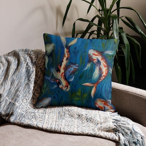 KOI FISH PILLOW, Japanese Art Pillow, Home Decor Pillow, Decorative Pillow with Original Art by Althia Prinsloo, Graphic Pillow Cover