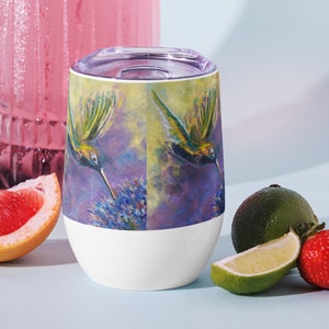 Hummingbird Wine tumbler with Original Art by Althia Prinsloo