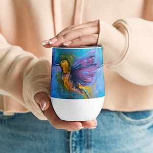 Hummingbird Wine tumbler with original Art by Althia Prinsloo, Perfect Wine Gift