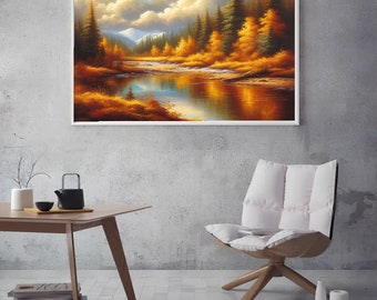 An oil painting of a lake and mountains | Home Decor | Painting for Home | Decoration Ideal Gift for Art Lovers | Wall art Printable
