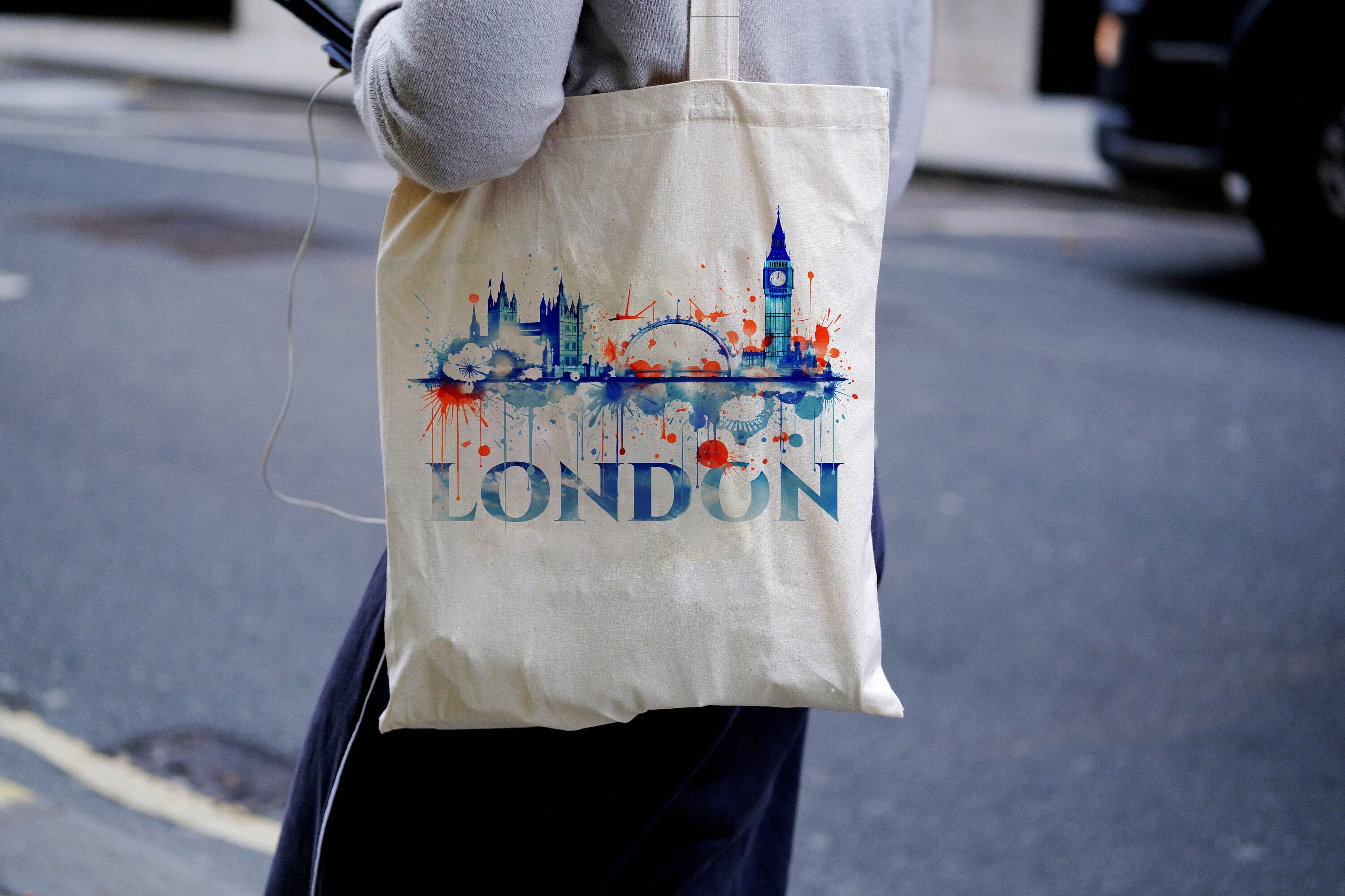 Artistic LONDON tote bag! 2 styles! Unique bag for men and women. Stylish minimalistic accessory! London UK!