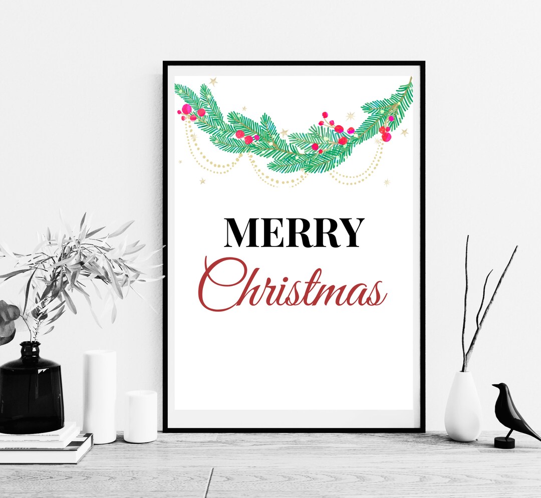 Merry Christmas Printable Sign Christmas Decor Holiday Sign - Etsy