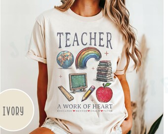 Vintage Lehrer Erzieher T-Shirt Schultag Klassenzimmer Kleidung Bunt Lehre Stolz T-Shirt Zurück zu Schule Mentor Trainer Geschenk Top Bildung Liebe