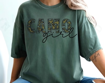 Camiseta Camo Girl Lover Gift Comfort Colors Camiseta clásica verde militar para amantes al aire libre Camiseta de estilo único informal de declaración de camuflaje Chica de camuflaje