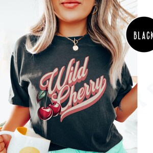 Vintage Wild Cherry T-shirt Comfort Colors Casual Cherry Lover Gift Tee Americana Old School Retro Style Shirt Unique Cherries Cursive Top Black