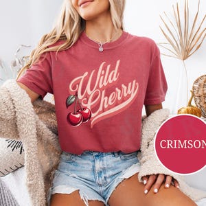 Vintage Wild Cherry T-shirt Comfort Colors Casual Cherry Lover Gift Tee Americana Old School Retro Style Shirt Unique Cherries Cursive Top Crimson