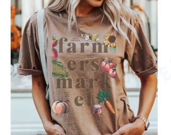 Farmers Market T-shirt Farm Fresh Local Produce Shirt Country Vintage Style Casual Wear Fresh Vegetable Graphic Top Farming Agriculture Top