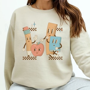Teacher Retro Sweatshirt School Graphic Back To School Teaching Sweater Gift Vintage Inspired Cartoon Character Fun Pullover Classroom Shirt