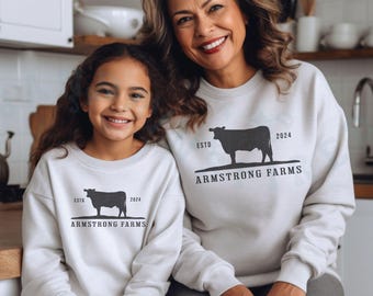 Custom Farm Agriculture Sweatshirt Gildan Vintage Farming Personalized  Rustic Country Homestead Retro Cow Graphic Youth And Adult Sweater