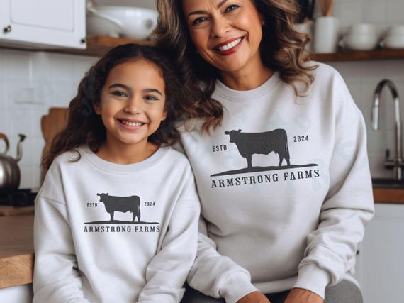 Custom Farm Agriculture Sweatshirt Gildan Vintage Farming Personalized  Rustic Country Homestead Retro Cow Graphic Youth And Adult Sweater