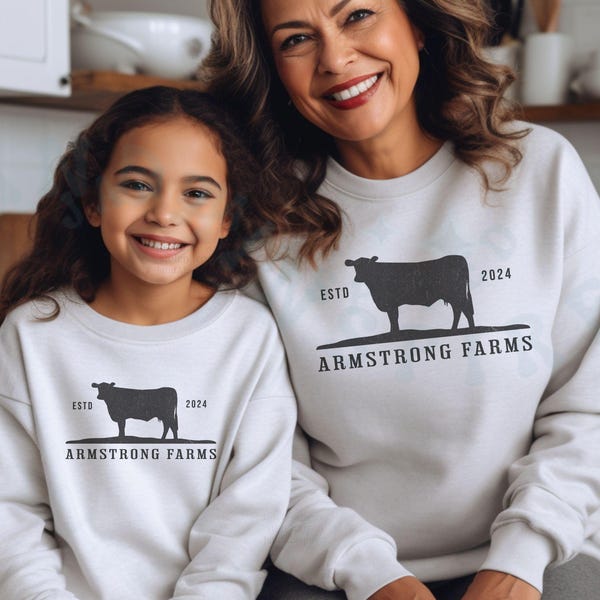 Sudadera personalizada de agricultura y granja Gildan, vintage, personalizada, rústica, campestre, retro, con gráfico de vaca, para jóvenes y adultos