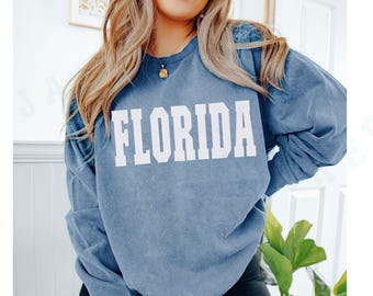 Florida Pride State Sweatshirt Comfort Colors White Classic University Lettering Top Vintage Distressed Southern Wear Pullover Cozy Sweater