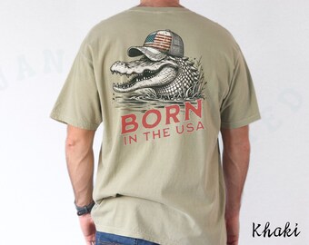 Crocodile Swamp Americana T-shirt Men's Hunting Everyday Casual Alligator Shirt Born In The USA Patriotic National Pride Crocodile Lover Tee