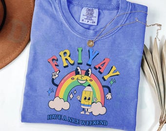 Teacher Friyay Classroom Comfort Colors T-shirt Friday End Of Week Retro Vintage Style Top Distressed Whimsical Teaching Top Rainbows Shirt