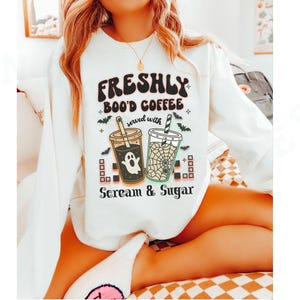 Halloween Coffee Lover Ghost Retro Funny Fall Sweatshirt Comfort Colors Pullover Cute Spooky Pumpkin Spice Latte Ice Mocha October Shirt Her