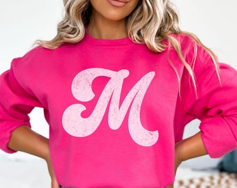 Vintage Custom Retro Letter Gildan Sweatshirt Distressed Personalized Lettering Sweater Gift Customized Retro Chic White Text Shirt Initial