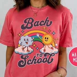 Back To School Teaching Shirt Comfort Colors Playful Rainbow Sun Cloud Cartoon Character Tee Colorful Retro Vintage Style Teacher Gift Tee image 8