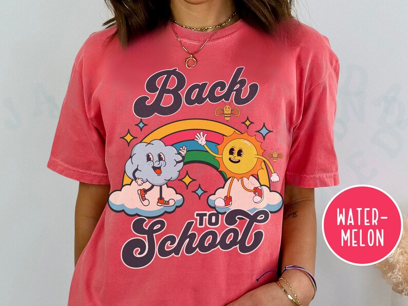 Back To School Teaching Shirt Comfort Colors Playful Rainbow Sun Cloud Cartoon Character Tee Colorful Retro Vintage Style Teacher Gift Tee image 8